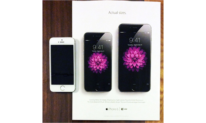 photo of New Apple print ad shows actual iPhone 6 and iPhone 6 Plus sizes image