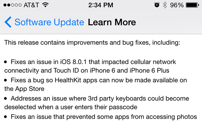 photo of Apple issues iOS 8.0.2 with fixes for iOS 8.0.1 cellular and Touch ID bugs image