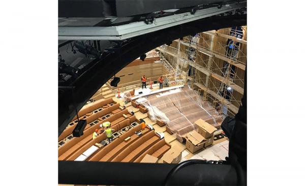 photo of Photo of Steve Jobs Theater construction show leather seats with integrated power outlets image