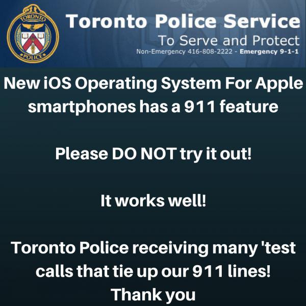 photo of Toronto police ask iPhone users not to test iOS 11 security feature that dials 9-1-1 image