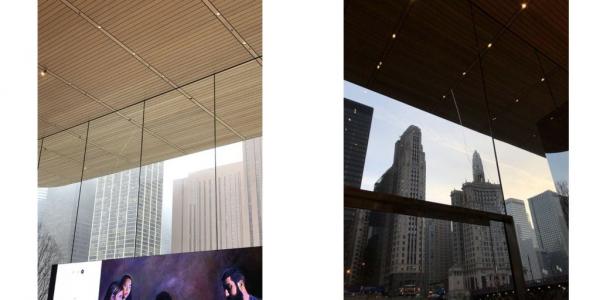 photo of Growing glass crack appears at Michigan Ave. Apple store in Chicago image