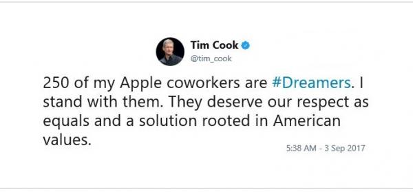 photo of Apple's CEO Revealed Sunday that 250 of their Employees have DACA Status image