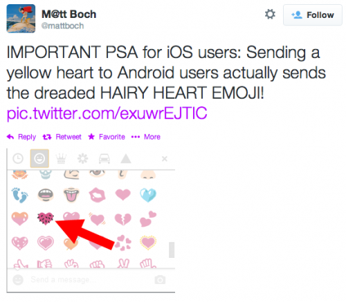 photo of You may be accidentally sending friends a hairy heart emoji image
