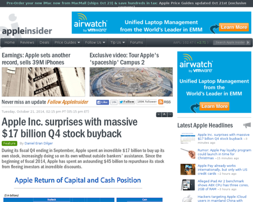 photo of Apple Inc. surprises with massive $17 billion Q4 stock buyback image