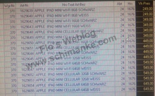 photo of Retailer purports to show 'iPad mini' in Wi-Fi, cellular models priced from 250-650 euros image