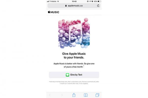 photo of Apple Music promo lets subscribers give one month of free service to a friend image