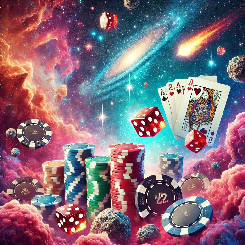 cards and poker chips in space