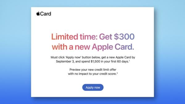 photo of Apple offers all-time high $300 welcome bonus for new Apple Card signups image