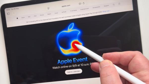 photo of New Liquid Apple Event logo moves and changes color when swiped image