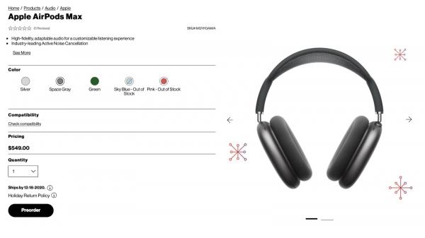 photo of Verizon Listing AirPods Max in Silver and Space Gray as Shipping Next Week image