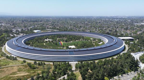 photo of Pre-WWDC Apple Park drone images show headset demo area, new shaded viewing for keynote image