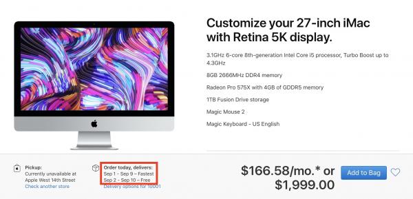 photo of Shipping Estimates for 27-Inch iMac Continue to Slip, Now Into September image