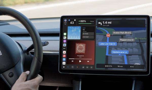 Tesla CarPlay concept shows off a modular UI inspired by Apple’s next-gen design