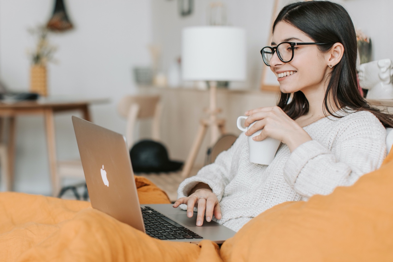 Woman Apple device